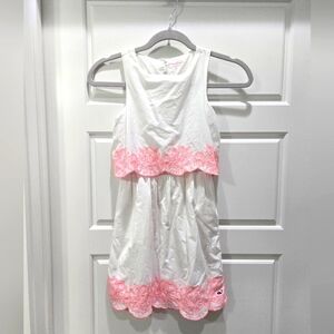 VINEYARD VINES WHITE PINK EMBROIDERY TIERED SLEEVELESS DRESS GIRLS SMALL 7-8